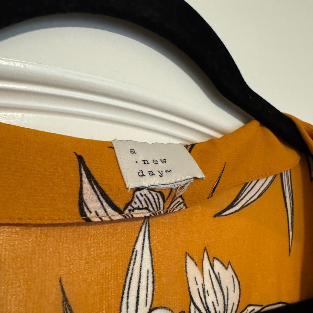 A New Day Mustard Floral Sleeve Blouse/ Sheer - Picture 3 of 10